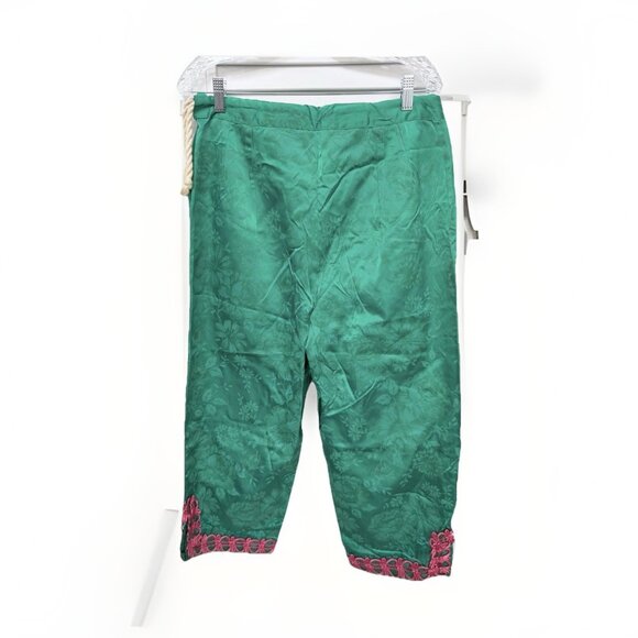 Green And Pink Floral Embroidered Embellished Oriential Pants Waist 31 - Picture 1 of 4